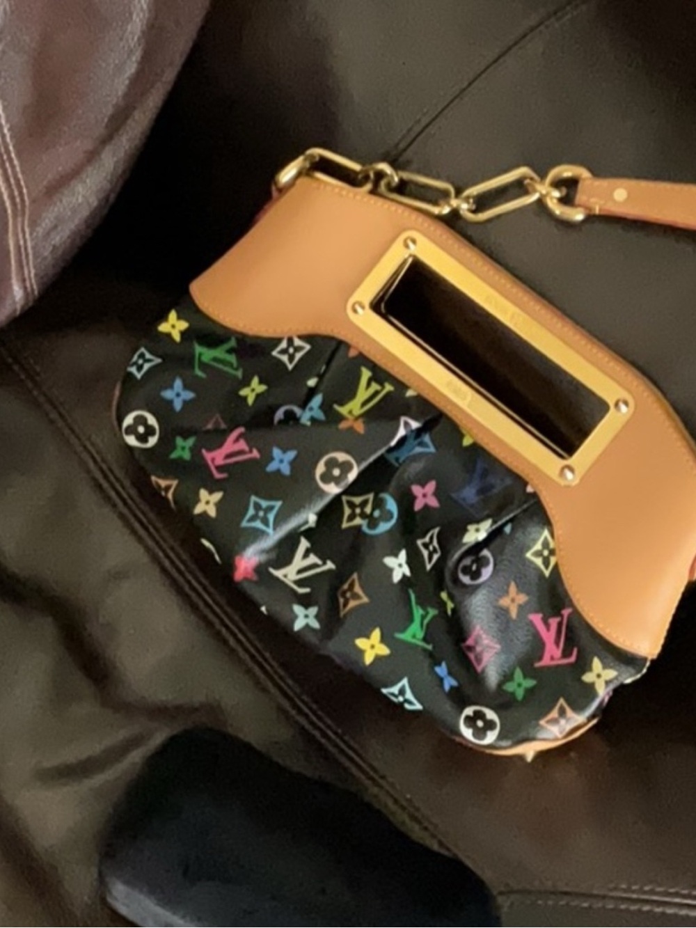 Louis Vuitton Black Multicolor Monogram Judy pm Chain Shoulder Bag with Vachetta - Picture 6 of 6